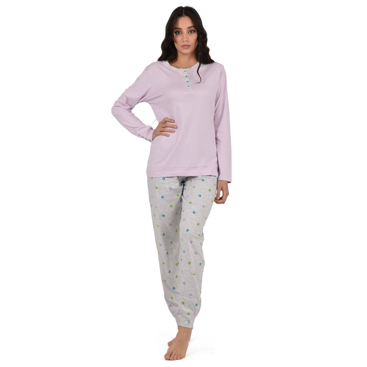 Pigiama donna 100% cotone Cippi 1955-B-S23 lavanda grigio melange