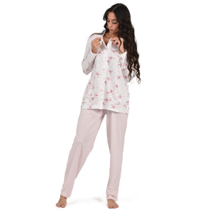 Pigiama donna cotone 100% Cippi 1968-B-S23 rosa panna con fiori