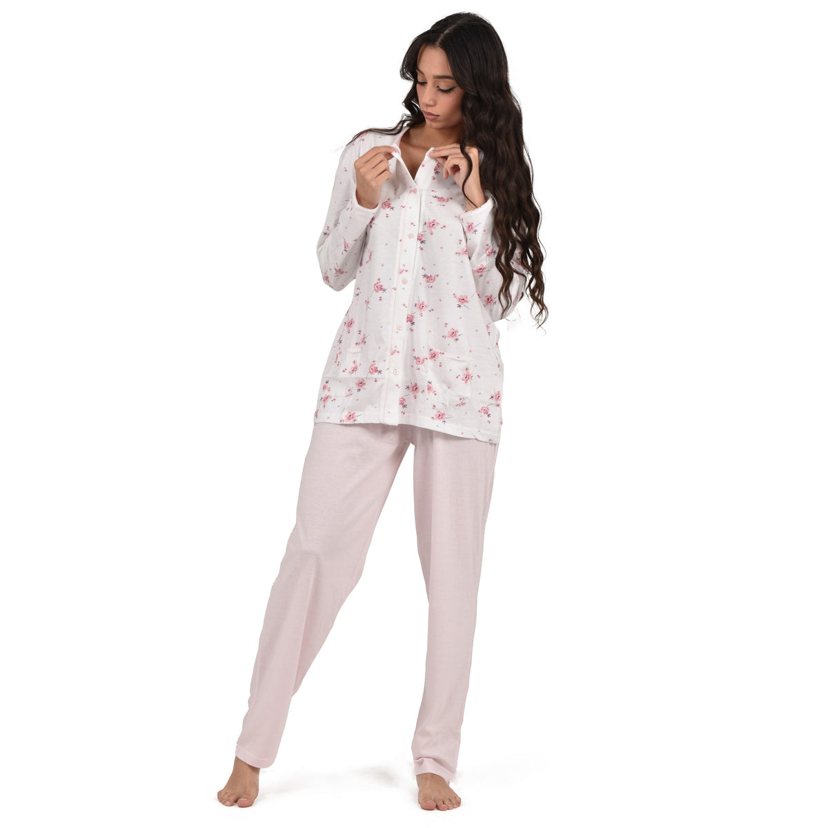 Pigiama donna cotone 100% Cippi 1968-B-S23 rosa panna con fiori