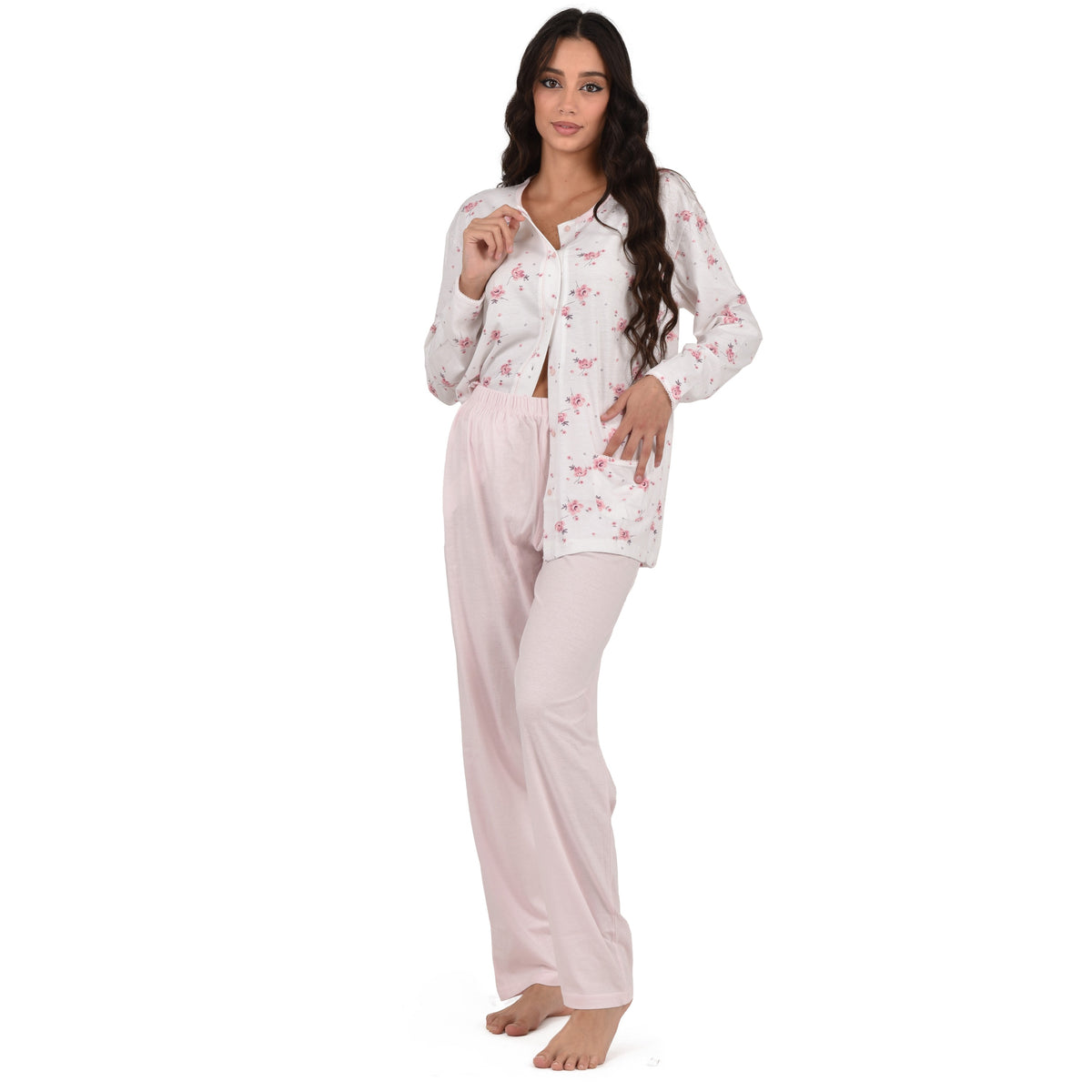 Pigiama donna cotone 100% Cippi 1968-B-S23 rosa panna con fiori