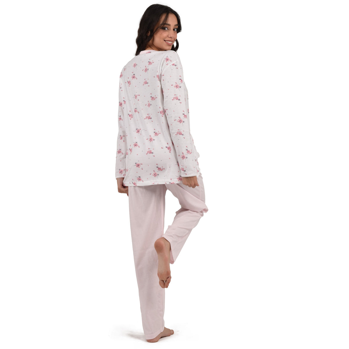 Pigiama donna cotone 100% Cippi 1968-B-S23 rosa panna con fiori