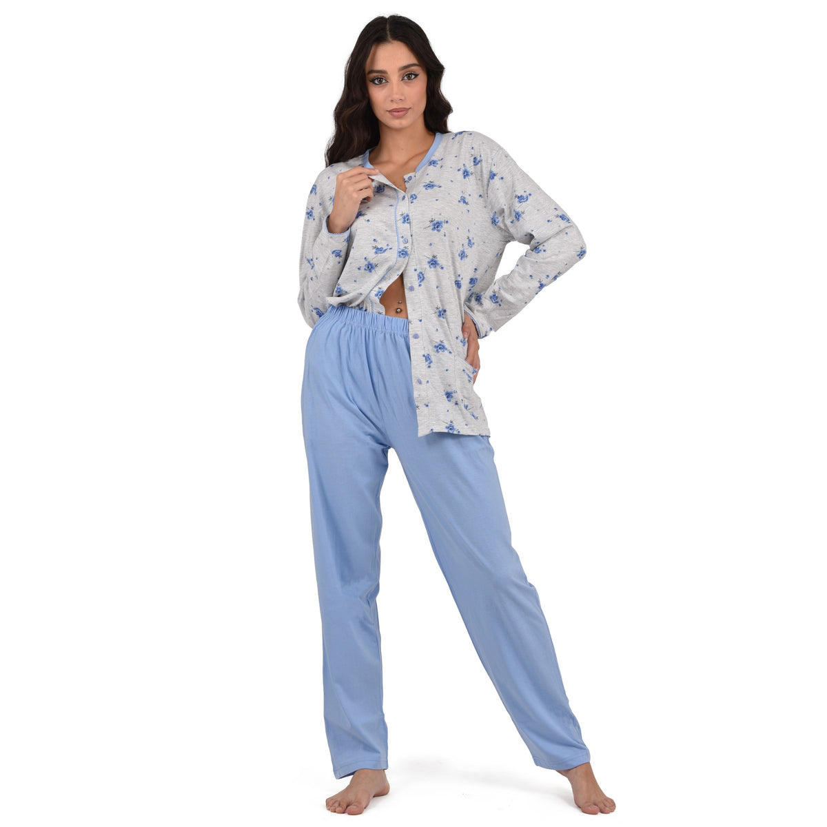 Pigiama donna cotone Cippi 1968-B-S23 pervinca grigio melange