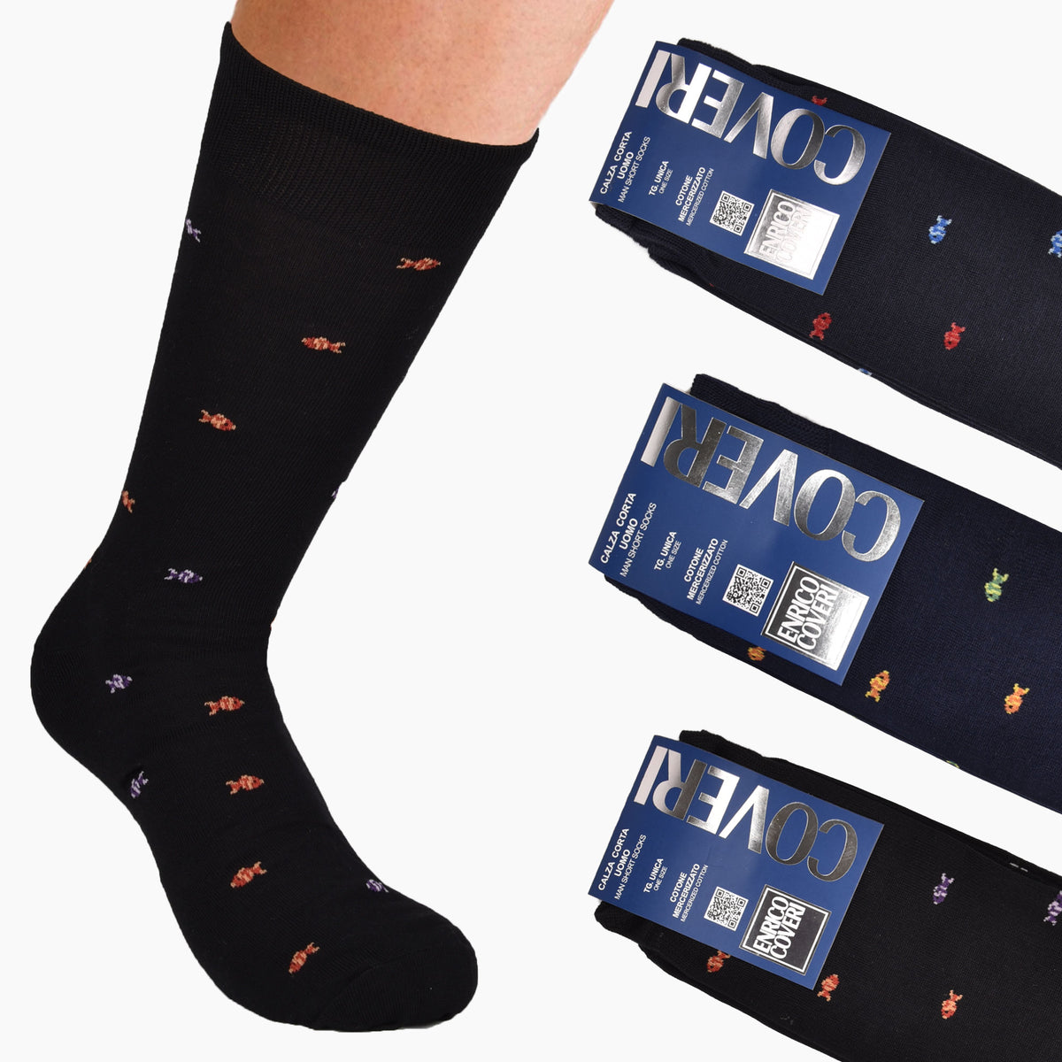 Calze uomo corte Enrico Coveri dynamic 263 var B cotone pesci 3 paia