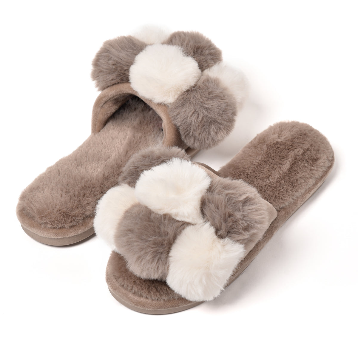 Pantofole con pon pon punta aperta donna visone Preziosa 0062