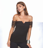 Maglia donna moda Rossoporpora ed299 scollo omerale cotone elasticizzato e tulle