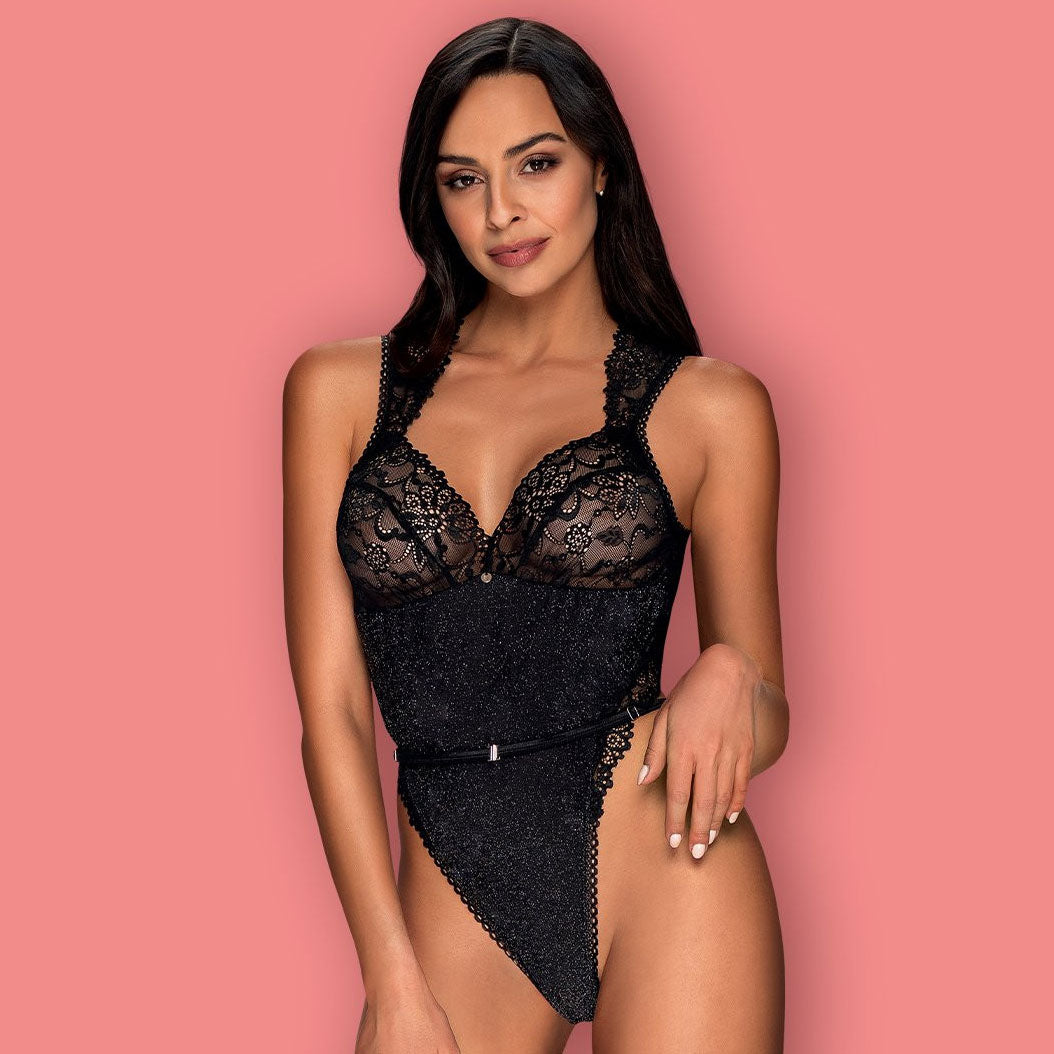 Sexy body Obsessive Elisetta teddy pizzo glitter nero