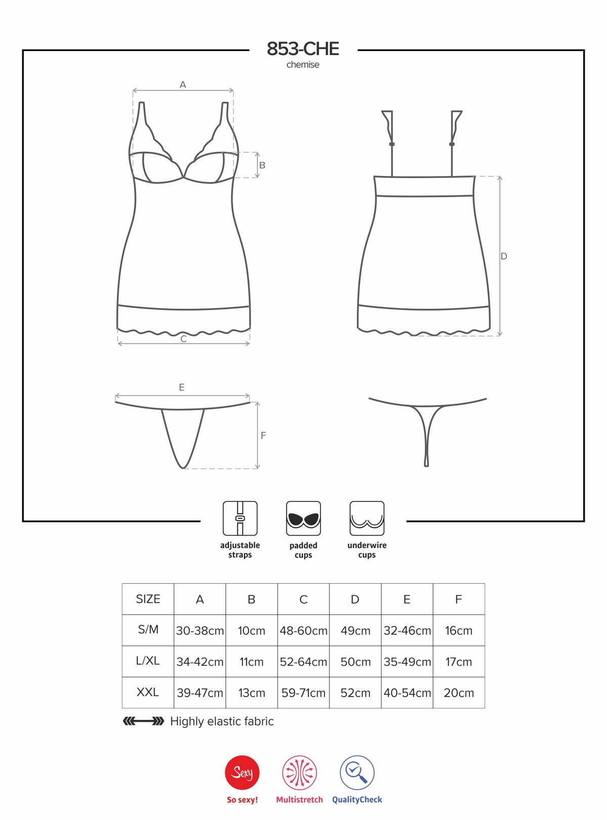 Sexy sottoveste + perizoma Obsessive 853-CHE-3