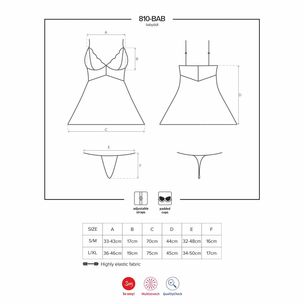 Sexy babydoll + perizoma Obsessive 810-bab-1 pizzo nero