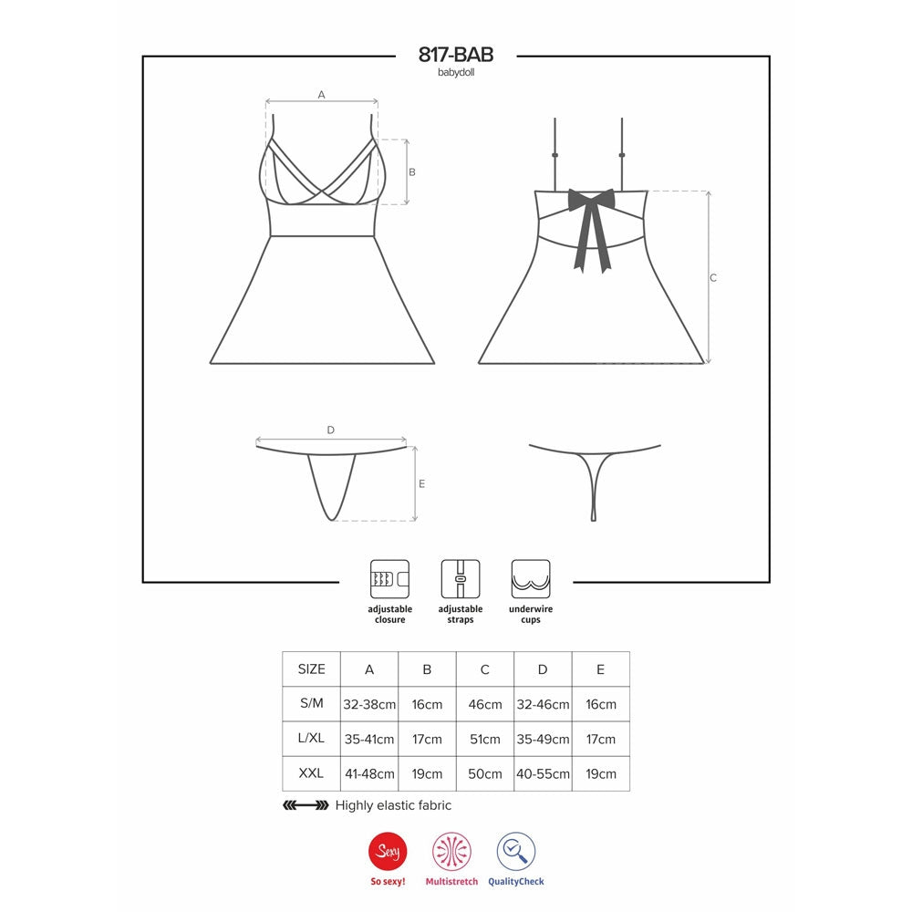 Sexy coordinato intimo babydoll + perizoma hot Obsessive 817-bab-1 nero