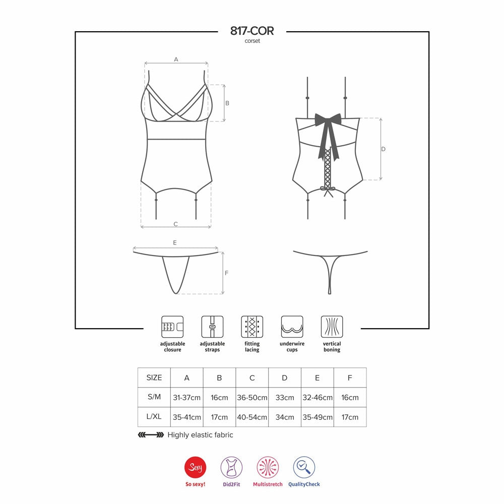 Corsetto reggicalze + perizoma Obsessive 817-cor-1 nero