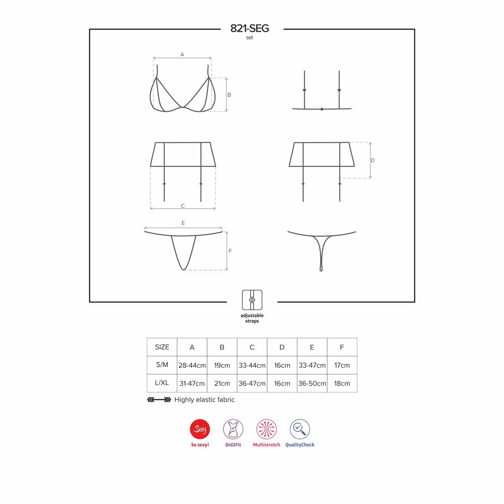 Sexy set intimo reggiseno + reggicalze + perizoma Obsessive 821-seg-1 nero