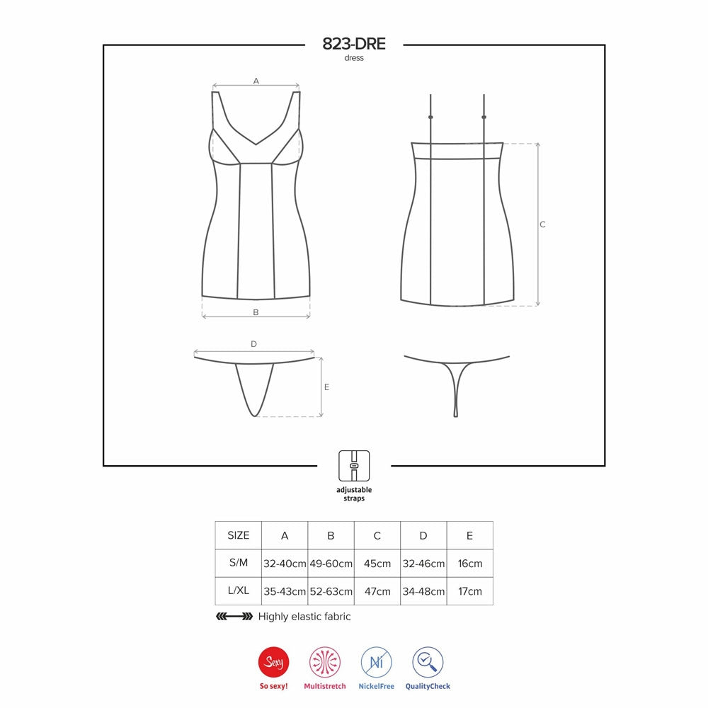 Sexy mini abito + perizoma hot lingerie Obsessive 823-dre-1 nero