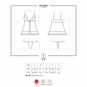 Sexy babydoll + perizoma Obsessive 837-bab-1 nero