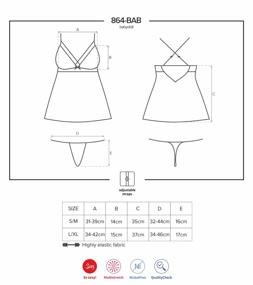 Sexy babydoll + perizoma Obsessive 864-bab-1 nero