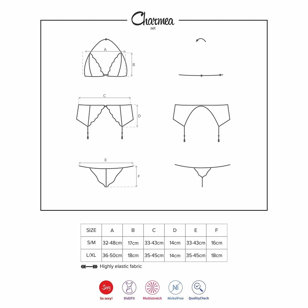 Sexy coordinato reggiseno + reggicalze + perizoma Obsessive charmea set