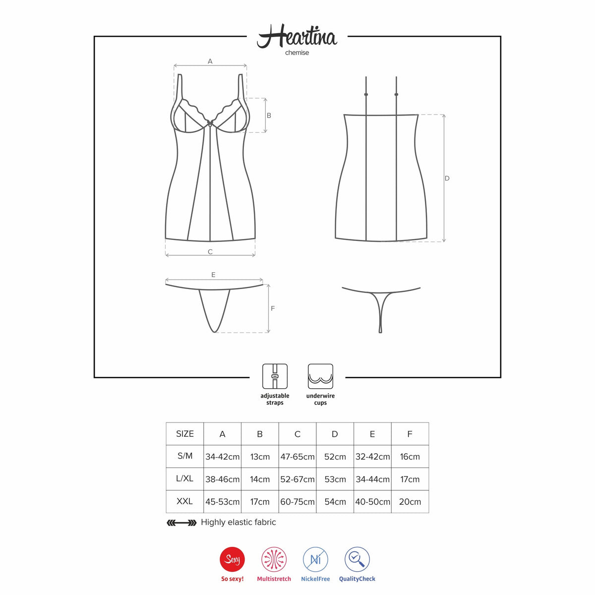 Sexy sottoveste + perizoma Obsessive heartina chemise e thong