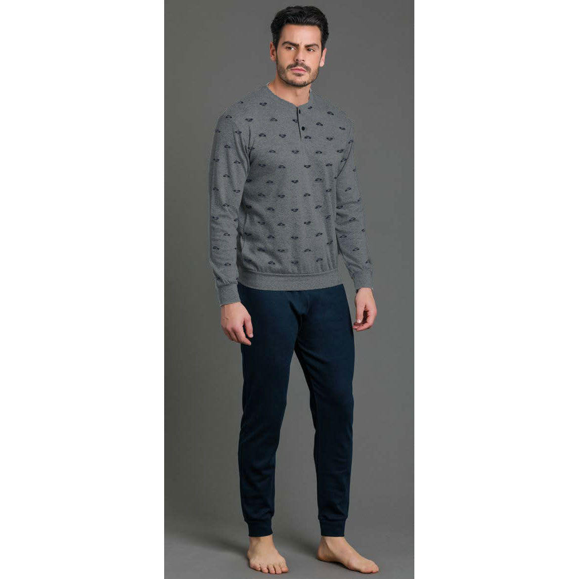 Pigiama uomo invernale Enrico Coveri EP2065 grigio caldo cotone