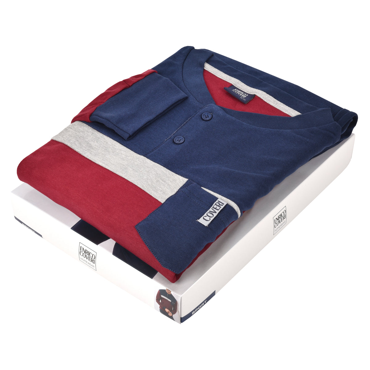 Pigiama uomo bordeaux blu caldo cotone Enrico Coveri taschino EP2091