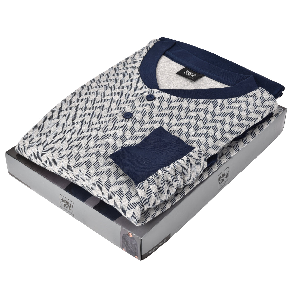 Pigiama uomo Enrico Coveri caldo cotone fantasia grigio blu EP2101