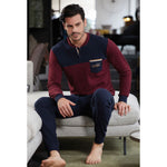 Pigiama uomo Enrico Coveri caldo cotone bordeaux blu 2054