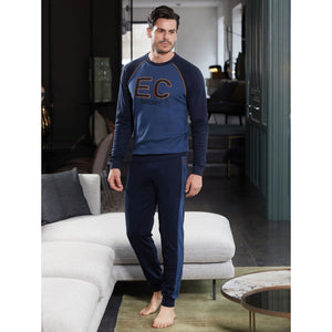 Pigiama uomo invernale Enrico Coveri EP2056 jeans caldo cotone