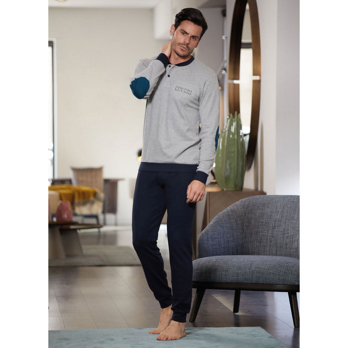 Pigiama uomo Enrico Coveri cotone caldo EP2057 polsini grigio