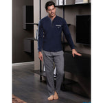 Pigiama uomo invernale Enrico Coveri EP2061 blu caldo cotone gessato