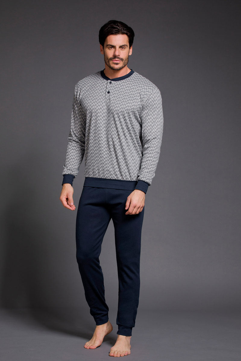 Pigiama uomo Enrico Coveri caldo cotone fantasia grigio blu EP2101