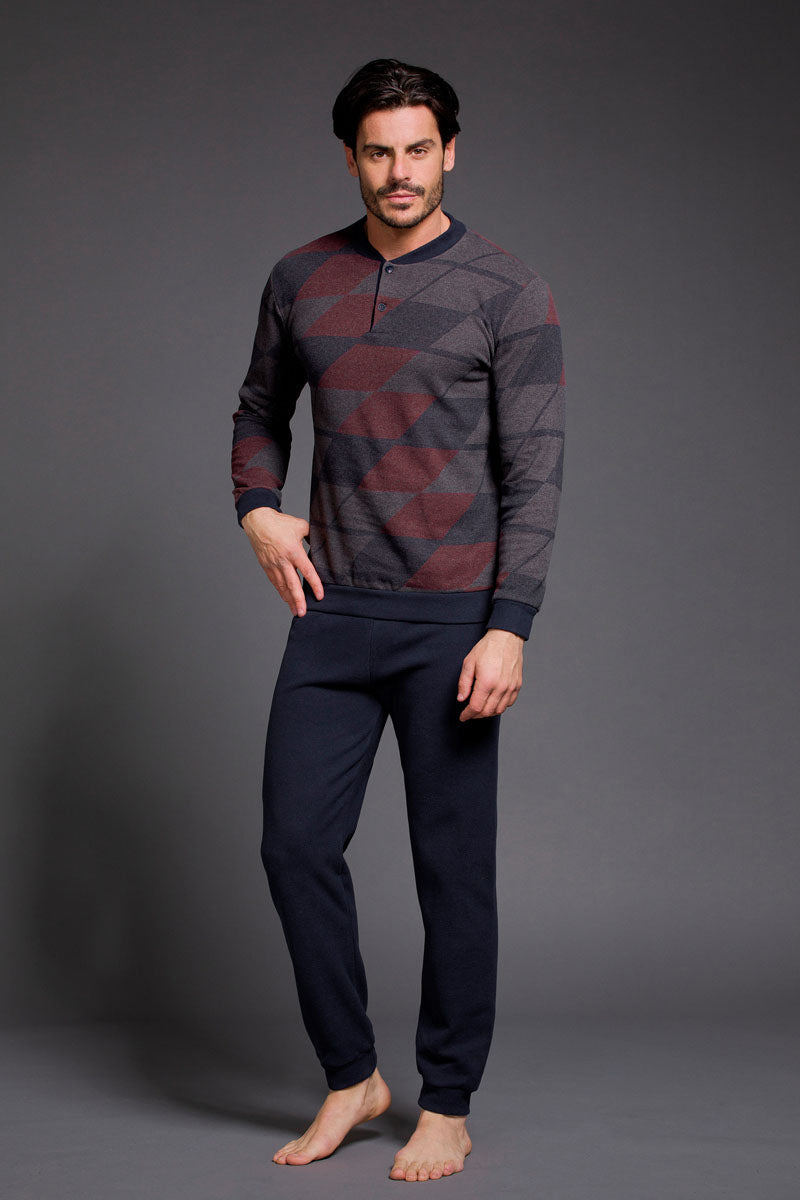 Pigiama uomo invernale Enrico Coveri EP2115 caldo punto milano blu