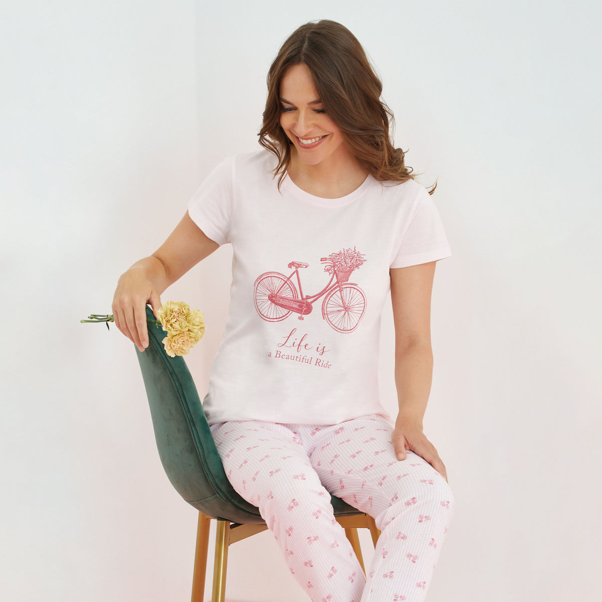 Pigiama donna Enrico Coveri ep5177 cotone 100% rigato bicicletta