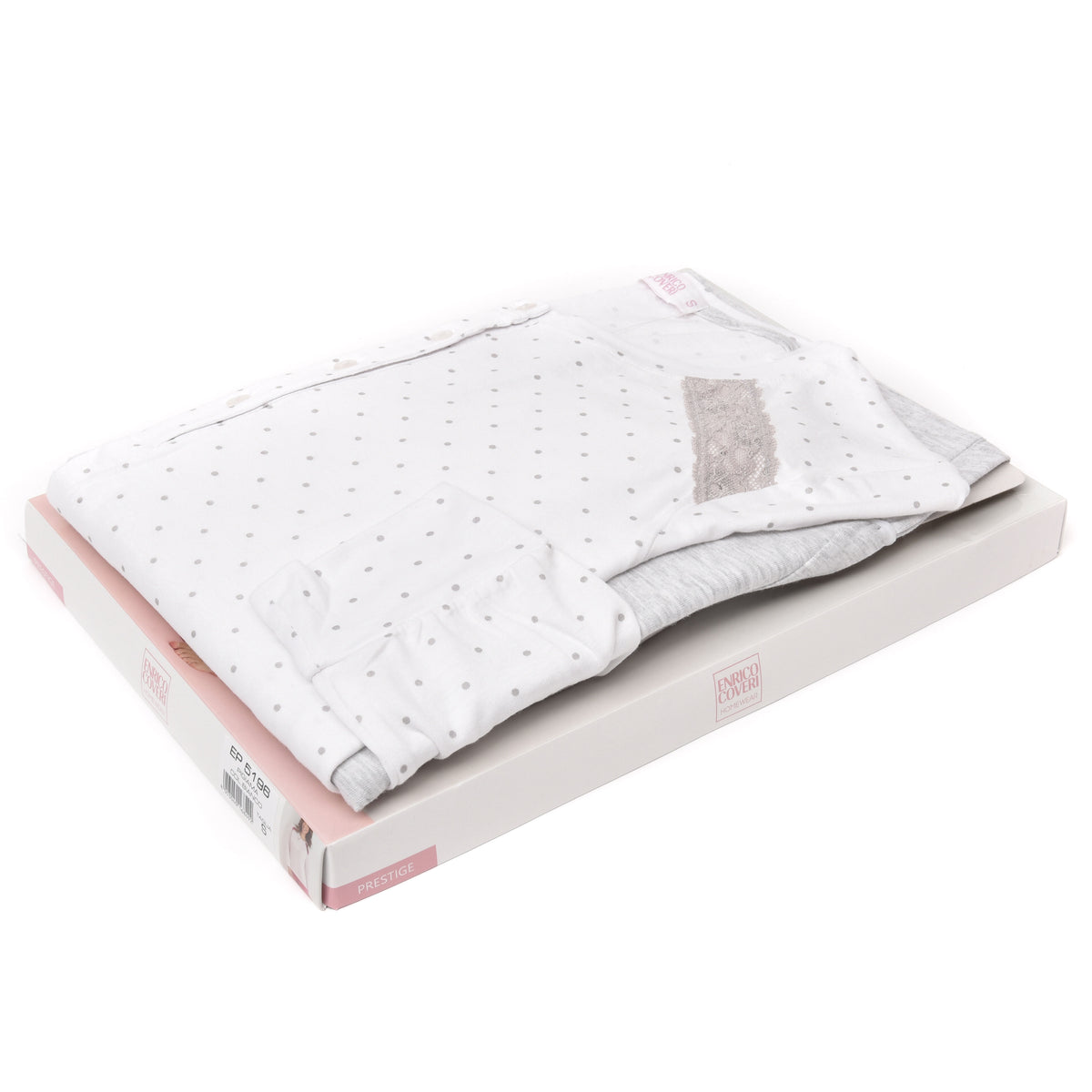 Pigiama donna Enrico Coveri ep5196 cotone 100% bianco grigio con pois