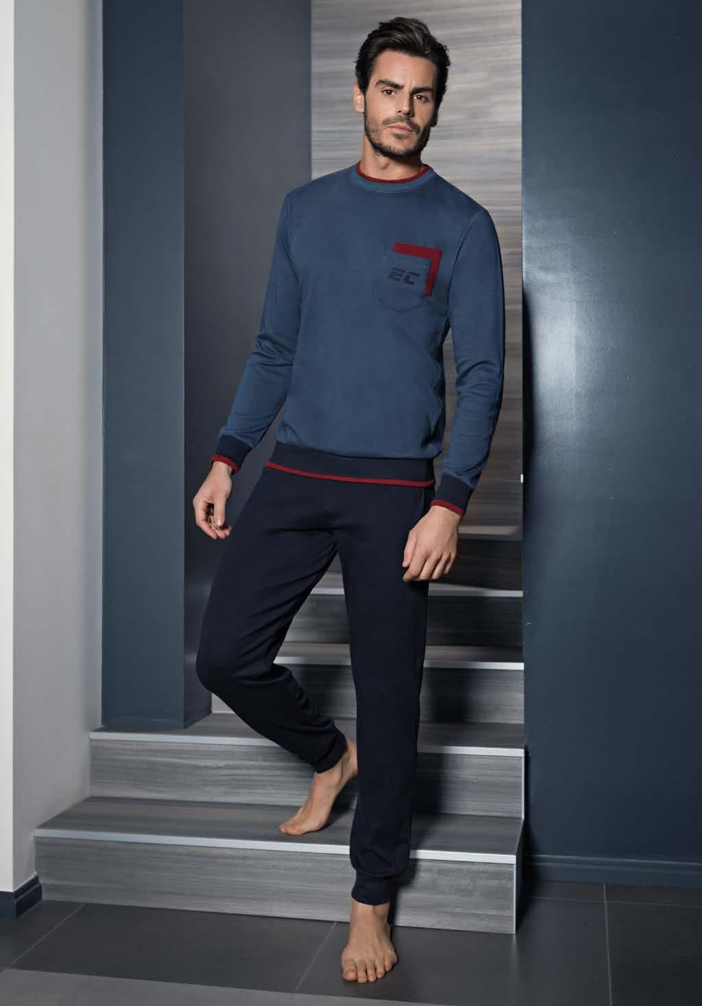 Pigiama uomo tuta Enrico Coveri ep6067 jeans caldo cotone
