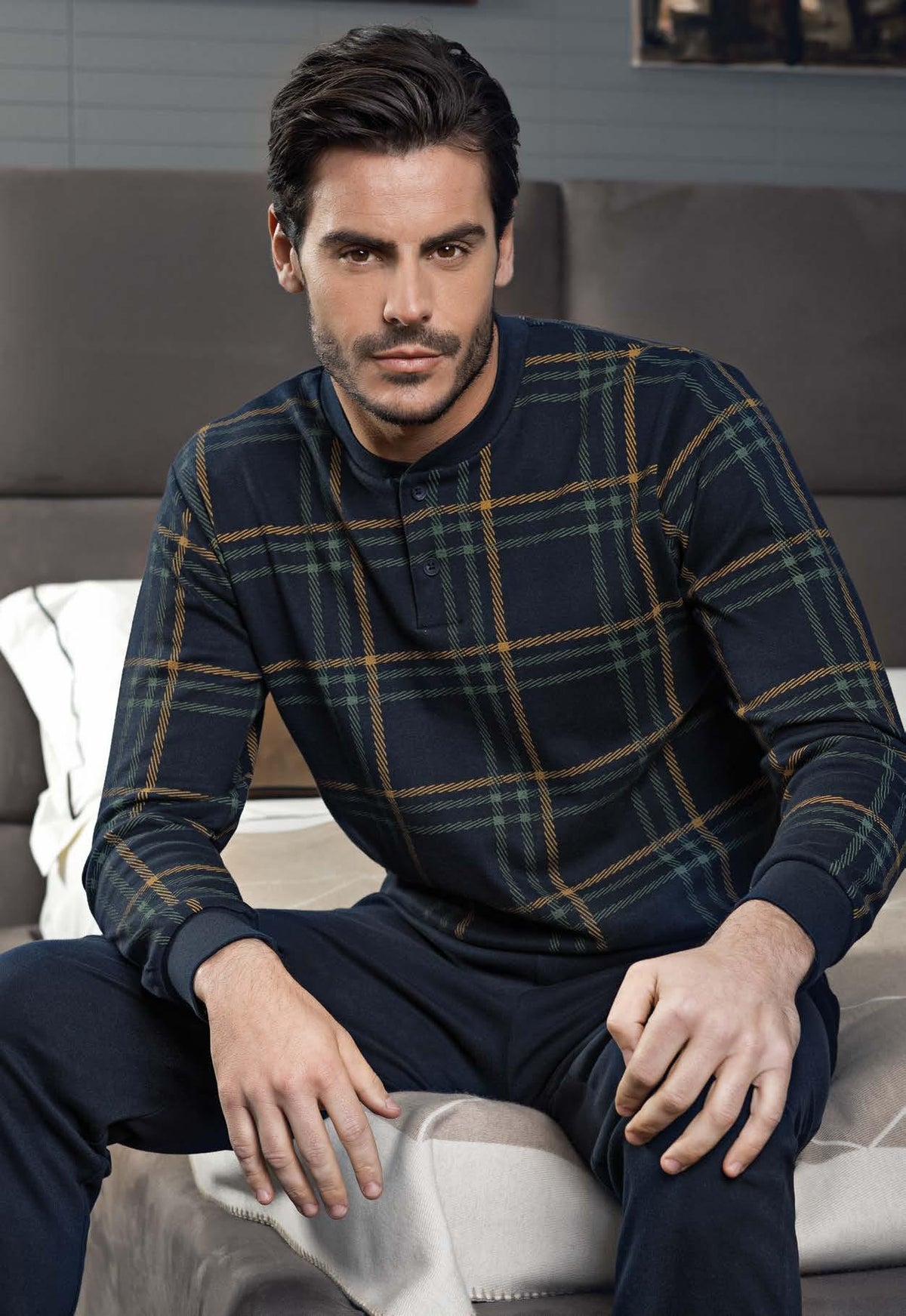 Pigiama uomo Enrico Coveri ep6070 blu quadri caldo cotone