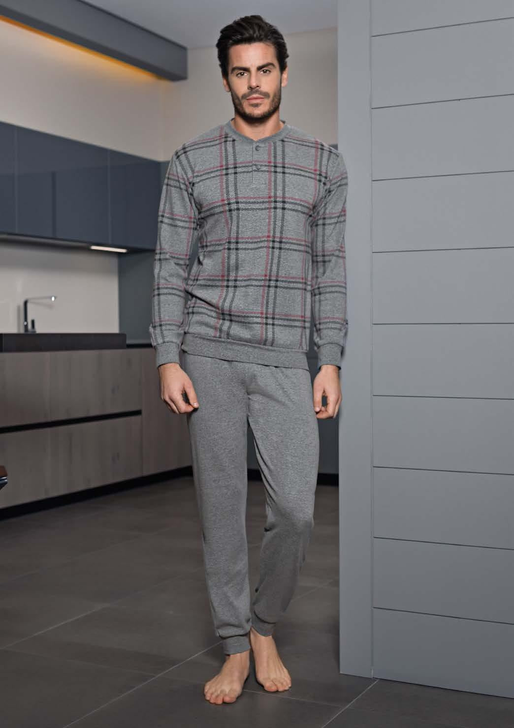 Pigiama uomo invernale Enrico Coveri ep6070 caldo cotone grigio