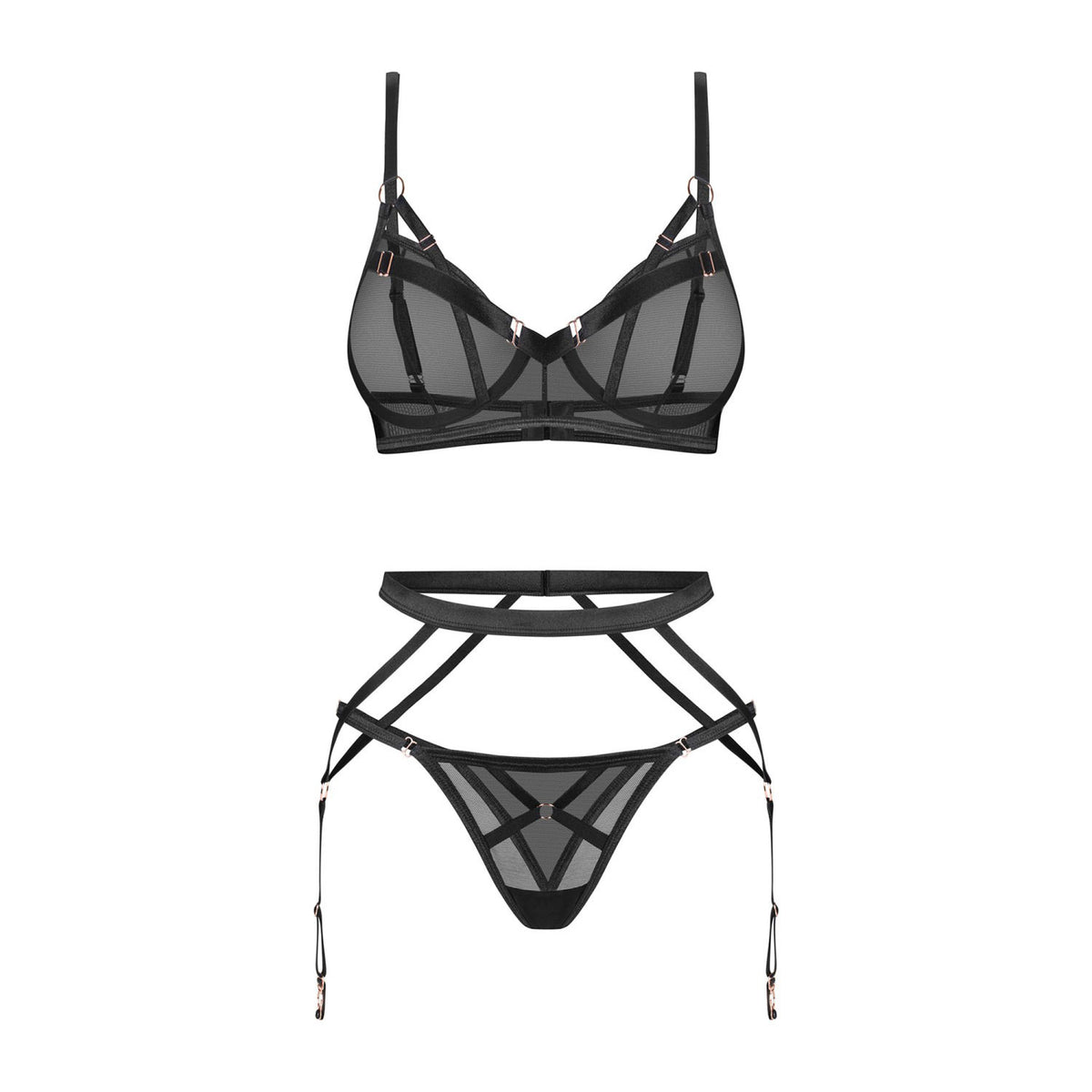 Set sexy 3 pezzi con reggiseno con ferretto, reggicalze e perizoma Obsessive Euridia