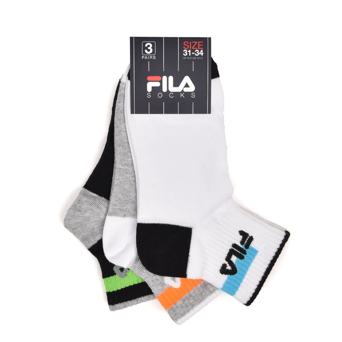 Calze corte Fila F8845 bambino nero grigio bianco cotone 3 paia