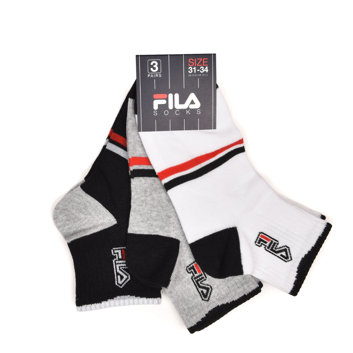Calze corte Fila F8849 bambino nero grigio bianco cotone 3 paia