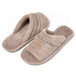 Pantofole punta aperta in ciniglia decoro strass 0057 tortora