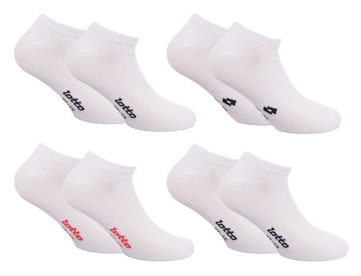 Minicalze unisex uomo donna Lotto Toni in cotone elasticizzato bianche 4 paia