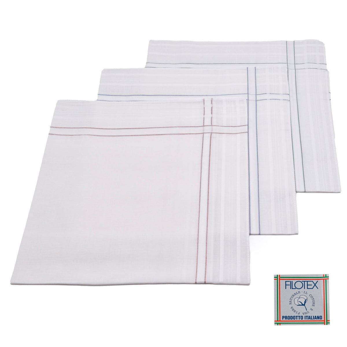 Set da 12 fazzoletti Filotex Elio 100% cotone bianchi rigato 12 made in Italy