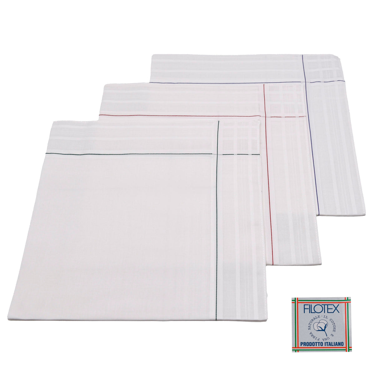 Set da 12 fazzoletti Filotex Elio 100% cotone bianchi rigato 2 made in Italy