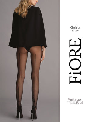 Sexy collant Fiore Christy 20 den nero con riga e fiocchetto posteriore