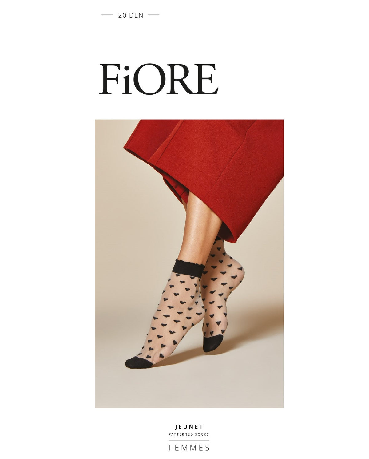 Calzino donna Fiore Jeunet 20 den nero con cuoricini