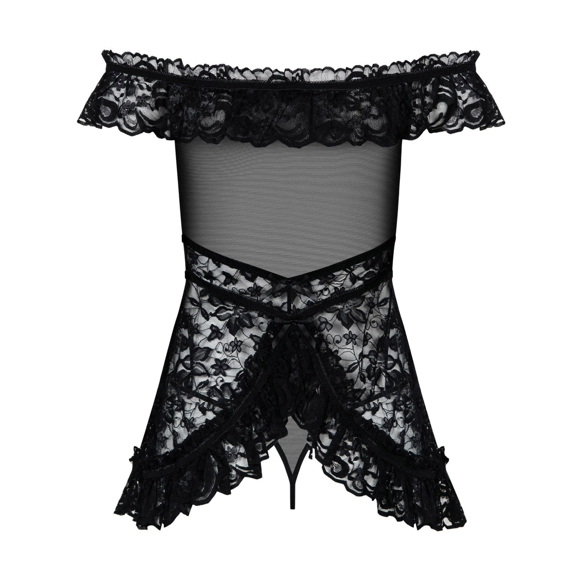 Sexy abitino + perizoma hot Obsessive flores babydoll e thong nero