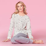 Pigiama donna cotone Infiore 1264 fiori panna grigio melange