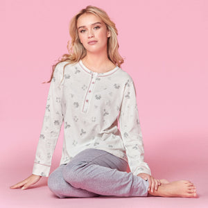 Pigiama donna cotone Infiore 1264 fiori panna grigio melange