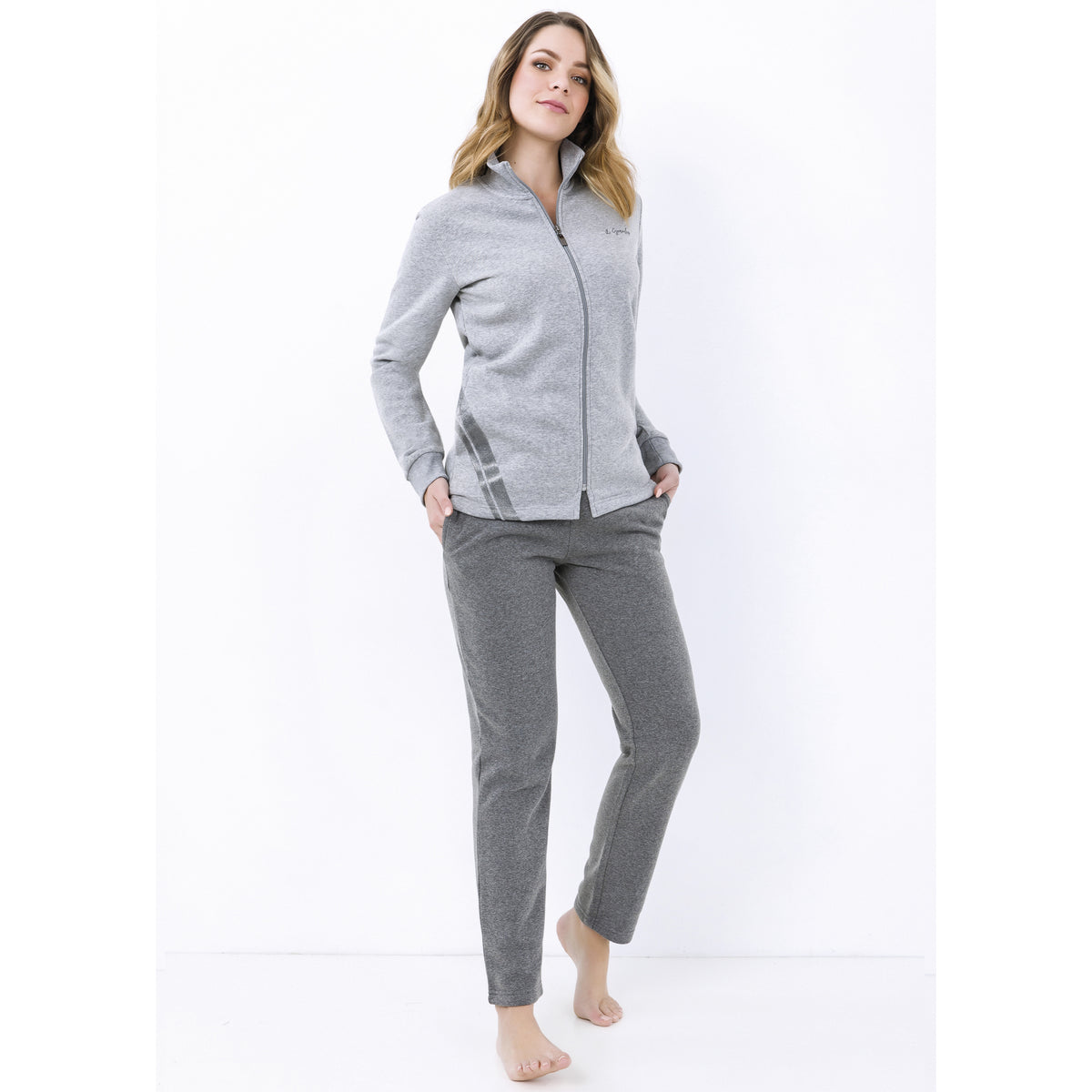 Tuta donna invernale Il granchio GA6001 felpata aperta grigio melange