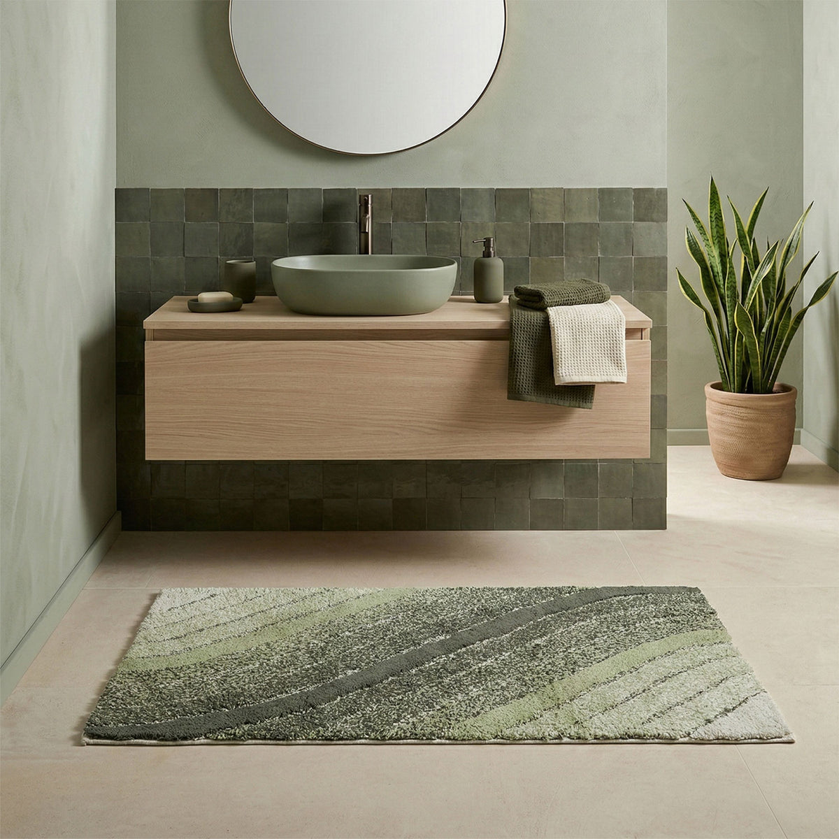 Tappeto arredo bagno disegno ondulato antiscivolo Kaleido Zambaiti