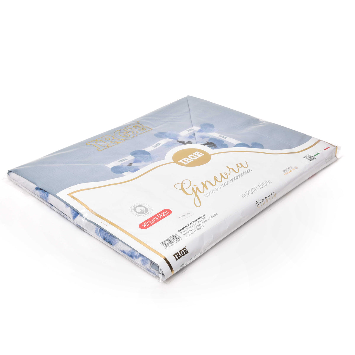 Completo letto 100% cotone Irge Ginevra fantasia Fiordaliso azzurro