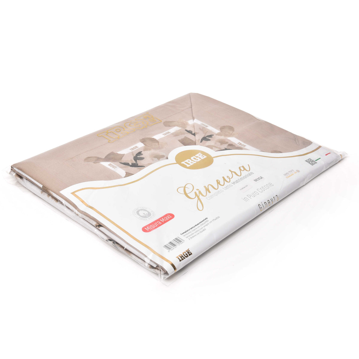 Completo letto 100% cotone Irge Ginevra fantasia Fiordaliso beige